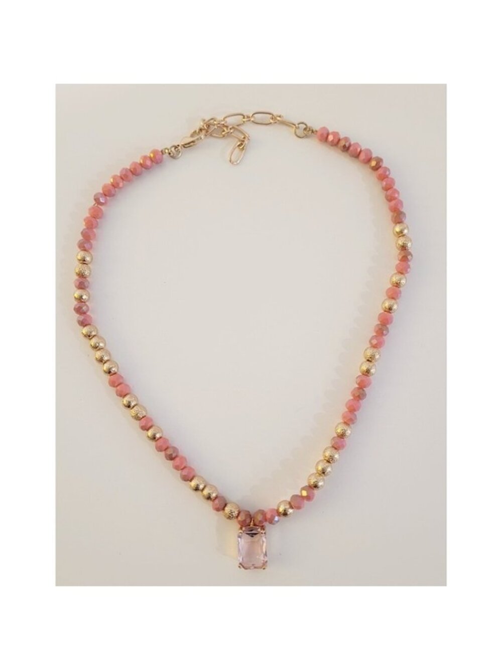 Simply Noelle Coral and Pink Bead Necklace with Pendant